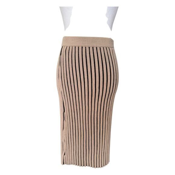 Victoria Victoria Beckham Ribbed Knit Wool Midi Skirt Size 4 Beige - Picture 3 of 10